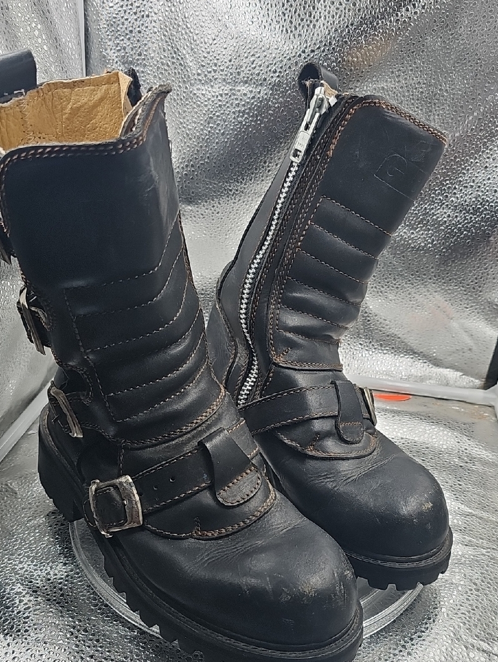 P Black Leather GBX Motorcycle Boots Biker Rugged Sole Sz 8M